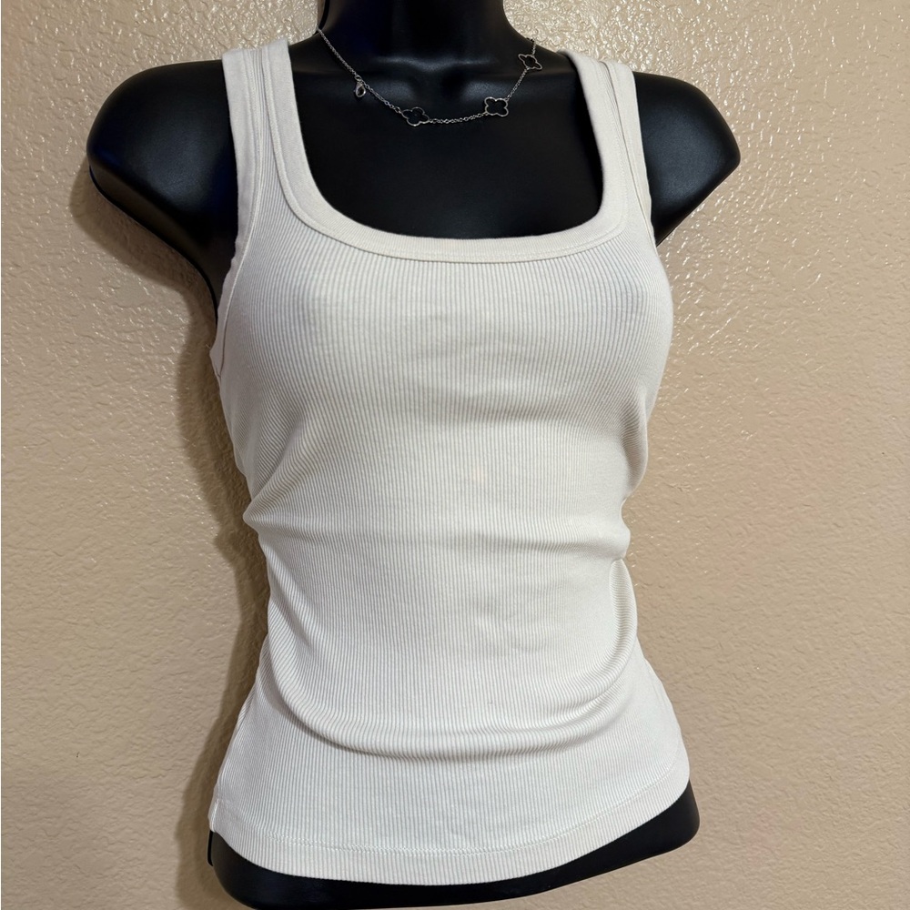 Women's White Ribbed Tank Top